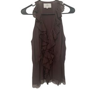 Madison Marcus Brown Sleeveless Ruffle Front Blouse Size Small EUC